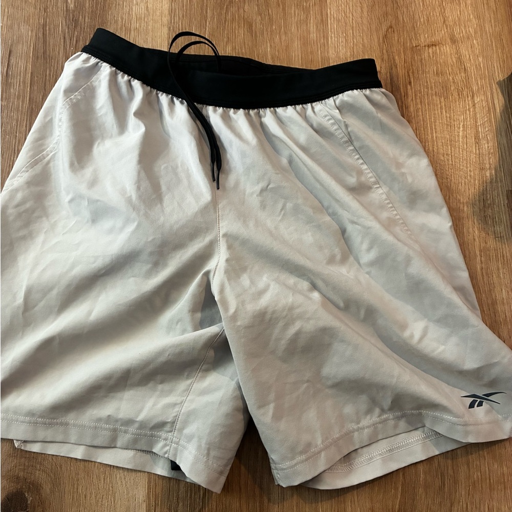 Reebok Men's Light Gray and Black Athletic Shorts